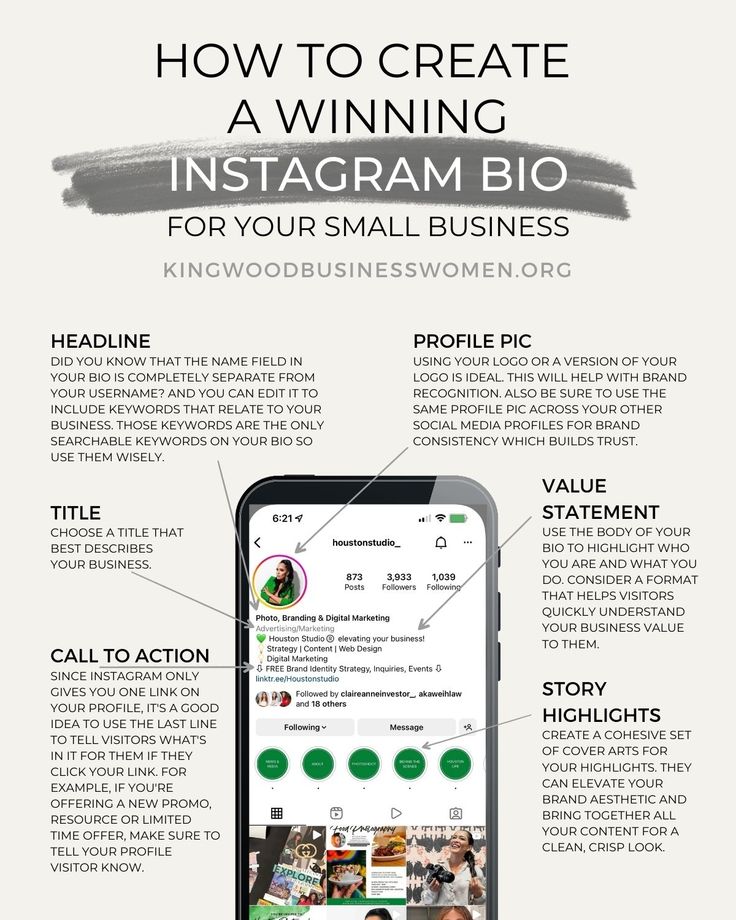 an info sheet describing how to create a winning instagram bio for your small business