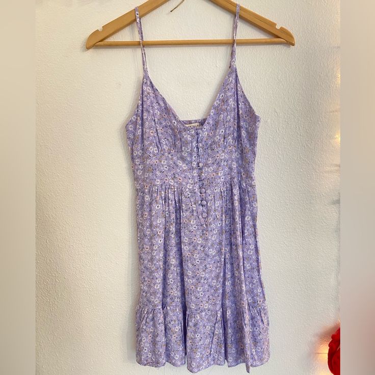 Never Been Worn (Was Too Small), Never Been Washed, Has Basically Just Hung In My Closet For A Year Purple Floral Print Sundress For Spring, Purple Casual Sundress For Spring, Spring Purple Floral Print Sundress, Spring Floral Print Purple Sundress, Casual Purple Sundress For Spring, Purple Floral Print Mini Sundress, Purple Floral Print Summer Sundress, Purple Summer Sundress For Brunch, Casual Purple Floral Print Sundress