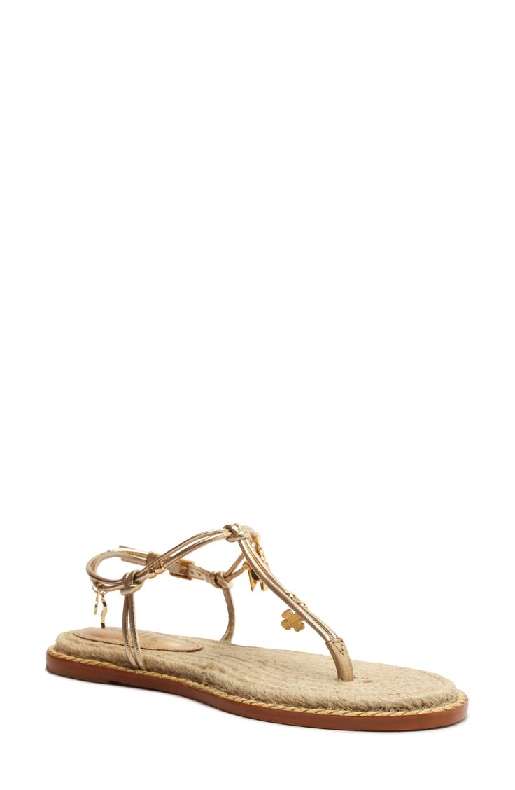 Schutz Mitchell T-Strap Sandal (Women) | Nordstrom Luxury Gold T-strap Sandals For Summer, Gold T-strap Sandals For Spring, Luxury Gold T-strap Sandals, Embellished T-strap Sandals For Summer, Luxury Spring T-strap Sandals, Hairstyling Products, Rollerball Perfume, Strap Sandals Women, Makeup Gift