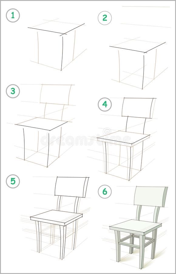 step by step instructions to draw a dining room table and chairs, with pictures below