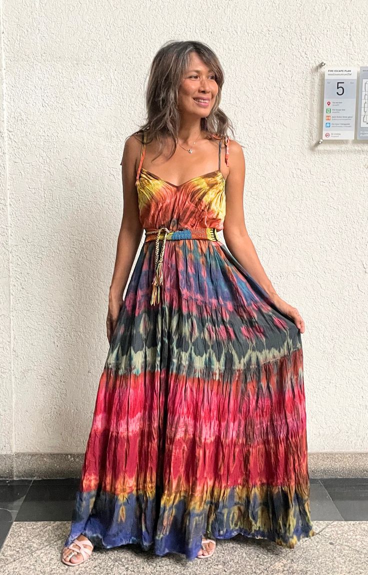 Tye Dye Maxi Dress, Diy Tie Dye Designs, Tye Dye Dress, Morning Dress, Maxi Dress Plus Size, Tie Dye Crafts, Poncho Coat, Dress Rayon, Diy Tie