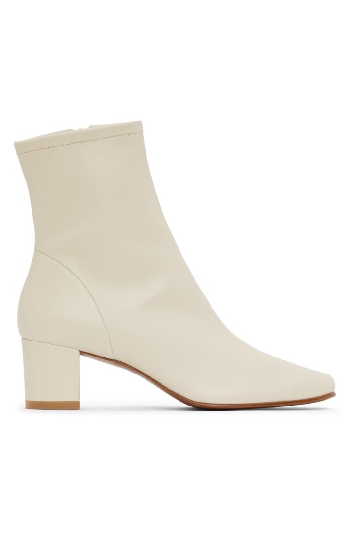 Off-White Sofia Boots by BY FAR on Sale White Leather, Leather Boots, Sofia, Block Heels, Clothing Accessories, Ankle Boot, Ankle Boots, On Sale, Perfect Clothing