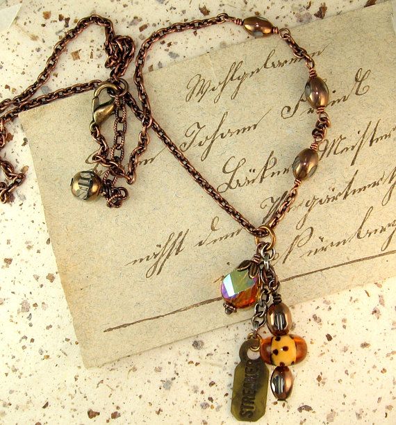 Streaker Copper Charm Necklace Vintage Bronze Charm Necklace Nickel Free, Vintage Bronze Nickel-free Charm Necklace, Vintage Bronze Charm Necklaces, Vintage Bronze Charm Necklace, Vintage Copper Necklaces With Vintage Charm, Vintage Copper Necklace With Vintage Charm, Handmade Vintage Bronze Charm Necklaces, Vintage Handmade Bronze Charm Necklace, Handmade Vintage Bronze Charm Necklace