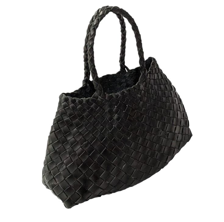 Adorned with woven leather detail and structured style, the Naomi leather tote is the ideal everyday bag. This timeless statement bag is perfect for work, travel, or running errands. Intricately woven with 100% genuine leather and designed to elevate any ensemble. Luxury Leather Handwoven Shoulder Bag, Luxury Handwoven Leather Bag, Leather Handwoven Tote Satchel, Everyday Bags With Interwoven Design And Top Handle, Everyday Bags With Top Handle And Interwoven Design, Leather Bag With Intrecciato Weave For Errands, Luxury Woven Leather Straw Bag For Everyday, Rectangular Shoulder Bag With Interwoven Design For Travel, Chic Black Straw Bag With Woven Leather