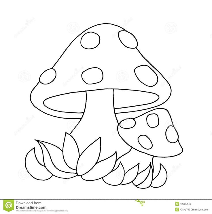 a black and white mushroom with leaves on the ground coloring pages for kids, free printable