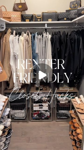 an organized closet with clothes and shoes