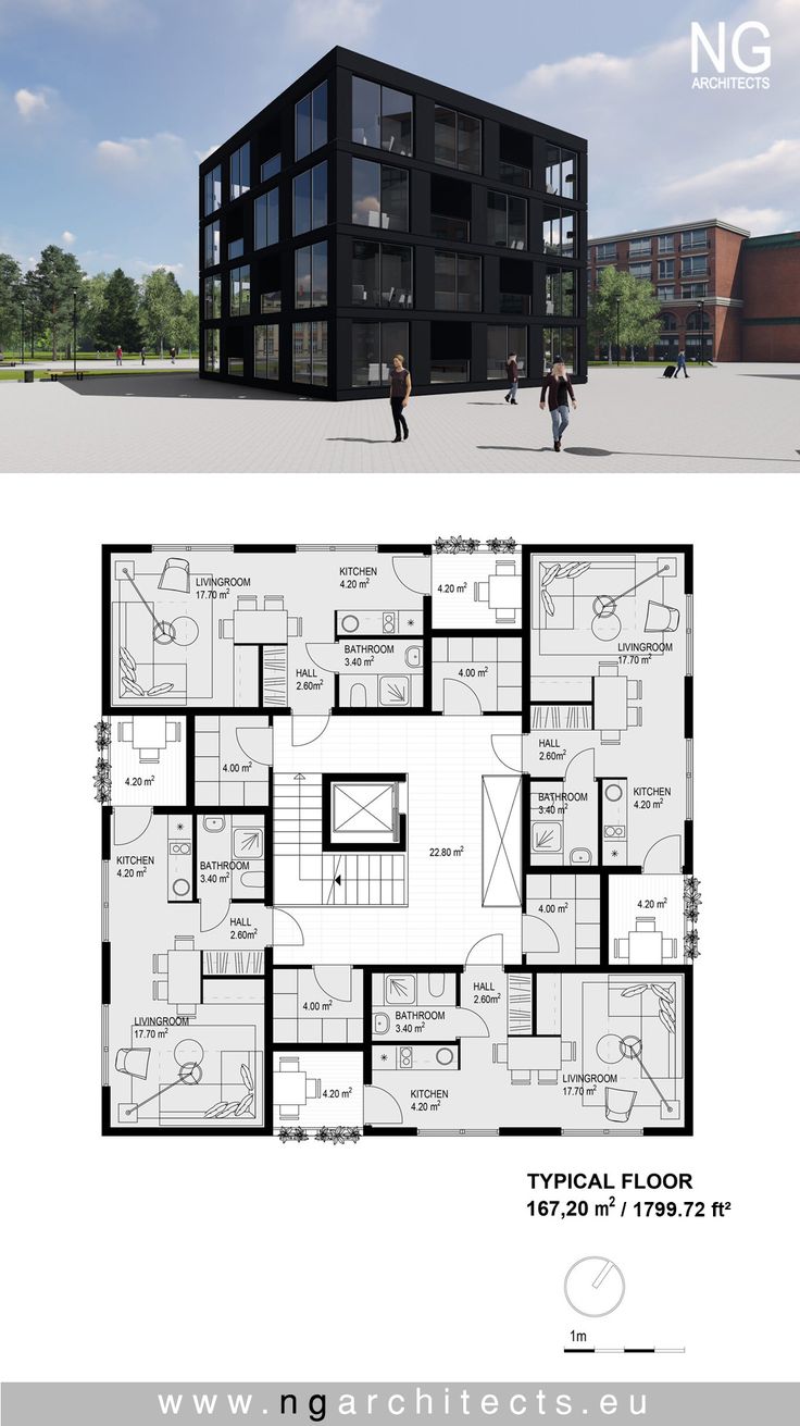 the floor plan for an apartment building with two floors and three levels, which are divided by