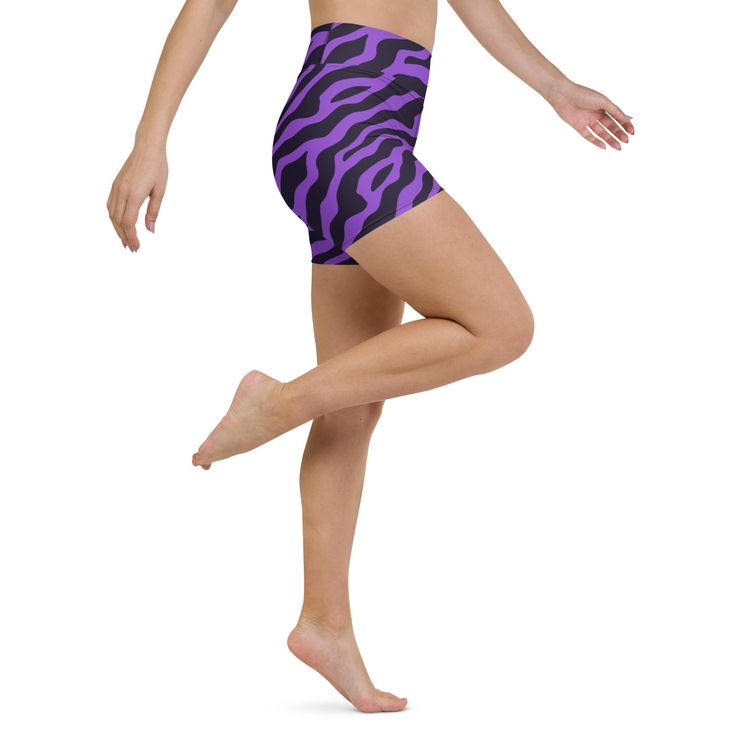 Elevate Your Workout with Our Purple Zebra Print Yoga Shorts Get ready to turn heads in our trendy Purple Zebra Print Yoga Shorts, designed for women who value both style and performance. Experience unparalleled comfort during your workouts with a body-flattering fit and a high waistband that stays in place, letting you focus on your exercise rather than your attire. Key Features: Bold Design: The eye-catching purple zebra print adds a unique flair to your fitness look. Soft Microfiber Yarn: Mad Purple Zebra Print, Purple Zebra, Rash Guard Swimwear, Athleisure Leggings, Printed Yoga Leggings, Swimsuits High Waisted, Shorts For Women, Long Shirt Dress, Yoga Shorts