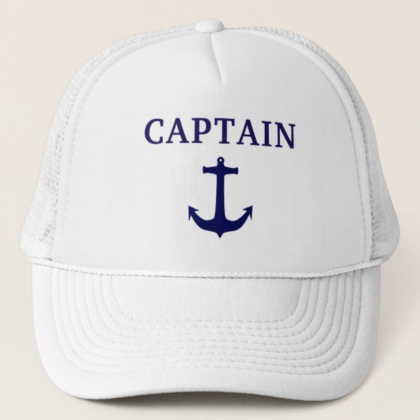 Nautical Blue Anchor Captain Hat Adjustable Sailor Cap, White Nautical Cap, Adjustable Sailor Style Cap, Navy Summer Baseball Cap, Nautical Cap For Boating, Nautical Style Cap For Boating, White Flat Cap For The Beach, Navy Snapback Hats For Beach, White Flat Cap For Beach