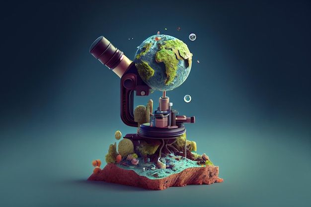 an image of a microscope with the earth in it