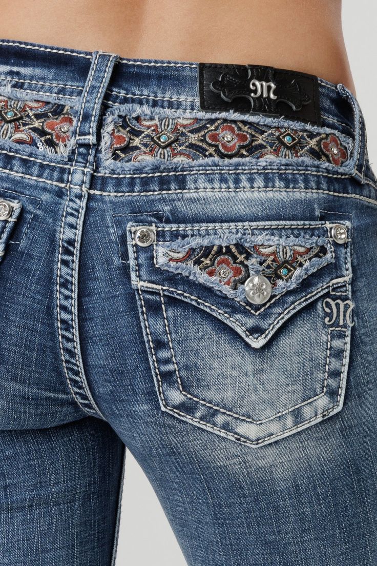 Get ready to bloom in style with our Autumn Rhapsody Bootcut Jeans! Embrace the trendiest floral patterns in a chic bootcut silhouette. Shop it on MissMe.com today Skull Jeans, Country Jeans, Floral Geometric, Mexican Style, Boot Cut Denim, Jeans For Women, Leather Cross, Women Denim Jeans, Denim Flares