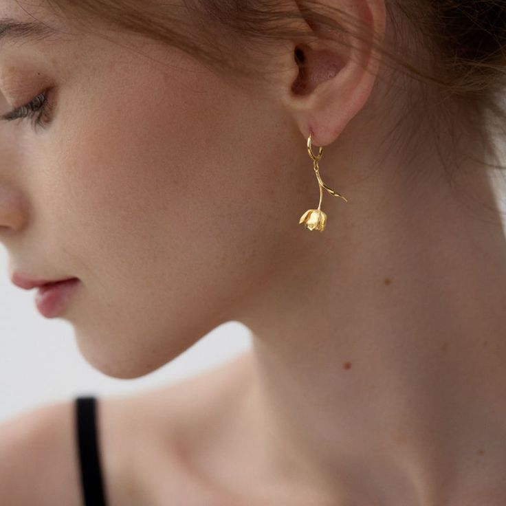 Tulip Hoop Earrings Elegant Floral Jewelry for All Occasions, Spring Flower Earrings,wedding Flower Earring,gold Bridal Huggie Earring - Etsy Gold Flower-shaped Hoop Earrings For Wedding, Gold Flower Hoop Earrings For Wedding, Gold Floral Hoop Earrings For Wedding, Gold Flower Bridal Earrings, Gold Flower Hoop Earrings For Anniversary, Delicate Gold Flower-shaped Hoop Earrings, Delicate Gold Bridal Earrings, Minimalist Wedding Earrings In Flower Shape, Minimalist Flower Shaped Wedding Earrings