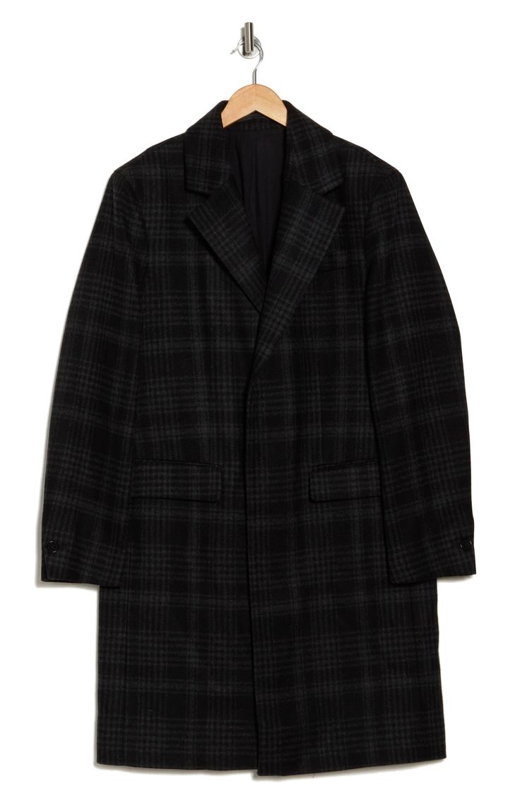 Look perfectly classic on your chilly commutes wearing this distinguished wool-blend coat in a neat plaid check. Front button closure Notched lapels Front flap pockets Lined 60% wool, 25% polyester, 10% nylon, 5% other fibers Machine wash, tumble dry Made in Turkey Allsaints Black Outerwear For Work, Classic Plaid Wool Coat For Fall, Plaid Long Coat For Formal Occasions, Formal Plaid Long Coat, Plaid Wool Single-breasted Outerwear, Classic Plaid Long Coat, Plaid Single Breasted Long Wool Coat, Plaid Single-breasted Long Wool Coat, Classic Plaid Wool Coat With Long Sleeves