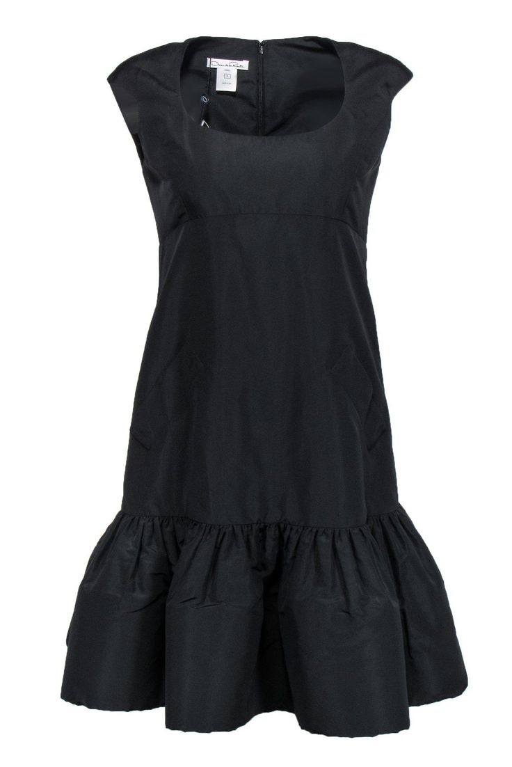 Current Boutique-Oscar de la Renta - Black Silk Taffeta Dress Sz 6 Bubble Hem, Taffeta Dress, Silk Taffeta, Black Cocktail Dress, To Shine, Black Silk, Evening Wear, Scoop Neckline, Peplum Top