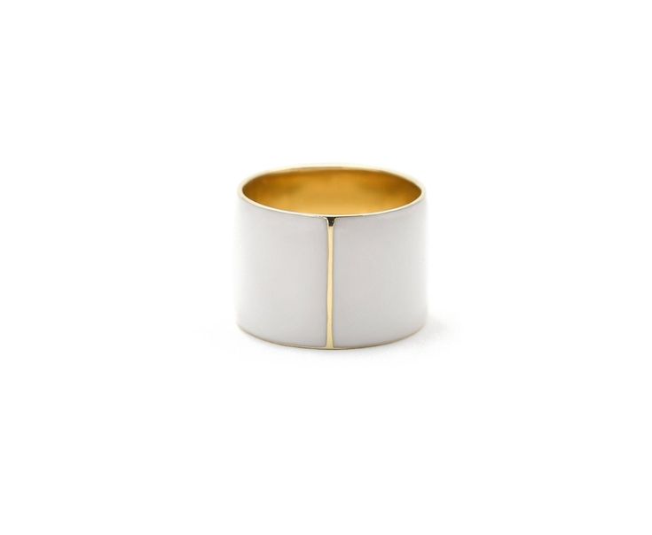 CigarBand, White Enamel, 14K Gold Modern Yellow Gold Enamel Ring With Polished Finish, Modern White Gold Enamel Ring For Anniversary, Modern Open Band Wide Ring For Formal Occasions, Modern Wide Band Open Ring For Formal Occasions, Modern Enamel Ring For Anniversary, Modern Silver Enamel Ring For Formal Occasions, Modern White Gold Open Band Wide Ring, Formal White Enamel Ring With Polished Finish, Modern White Gold Wide Band Signet Ring