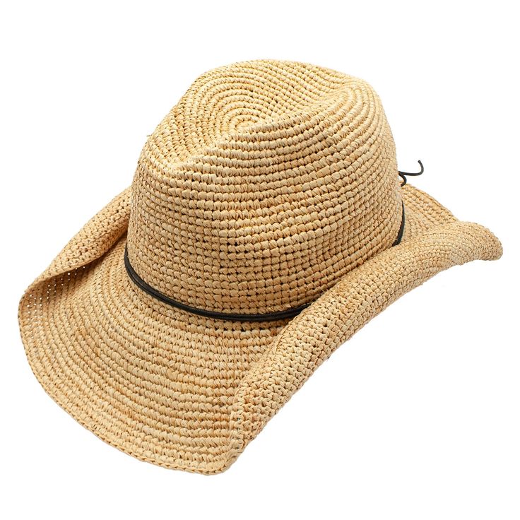 The Peter Grimm Isabel Women's Hat is the perfect summer vacation cowgirl hat. With its shapable wire brim and hand-beaded band, this hand crocheted hat is crushable and packable. 100% Raffia, Shapable Wire Brim, Crushable & Packable, Hand-Crochet, Hand-Beaded Band, Brim: 3.75″ You'll be the most noticeable cowgirl in town. Perfect for the rodeo, a trip to Nashville or a country music concert. A shipping charge of $12.00 covers the special packaging and freight to ensure safe arrival of your cow Western Style Woven Straw Hats, Country Style Woven Fedora For Rodeo, Western Style Fedora Hat In Paper Straw, Short Brim Paper Straw Hat For Rodeo, Western Style Straw Bucket Hat, Western Style Woven Toquilla Straw Sun Hat, Western Straw Bucket Hat, Western Woven Toquilla Straw Sun Hat, Western Woven Fedora For Rodeo