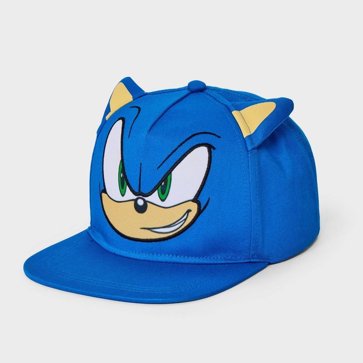 sonic the hedgehog baseball cap with ears on it's peak and eyes painted on the front