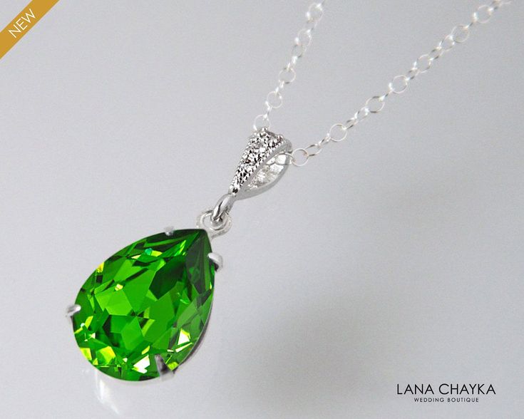 Wedding Swarovski Fern Green Teardrop Crystal Rhinestone Silver Pendant with .925 Sterling Silver Chain Necklace. Elegant and classy, this beautiful necklace is perfect for weddings or special occasions such as birthdays, anniversaries, graduations, proms...or whatever you can imagine! CHAIN is 18 inches (45.7cm) long, PENDANT is about 1 inch (2.5cm) long including bail. MATCHING EARRINGS: https://www.etsy.com/listing/150429561/wedding-bridesmaids-gift-earrings?ref=shop_home_active High quality, Teardrop May Birthstone Necklace For Wedding, Bridesmaids Green, Bridesmaid Green, Weddings Green, Green Necklaces, Green Crystal Necklace, Prom Necklaces, Bridesmaids Jewelry, Women Necklaces