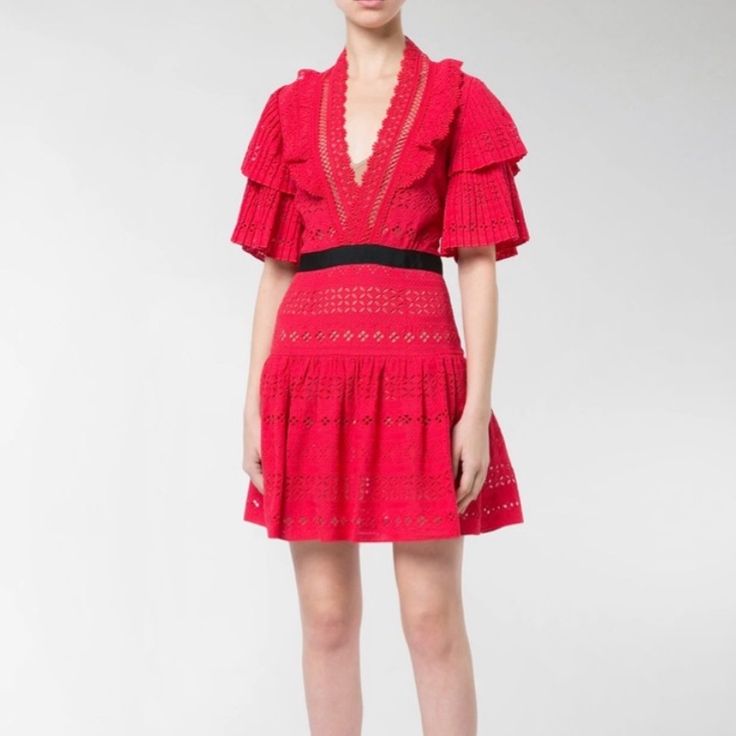 Great Condition, Never Worn New With Tags Designer Red Summer Dresses, Designer Red Dresses For Summer, Designer Red Party Dress, Designer Fitted Red Dress, Designer Red Fitted Dress, Pleated Dress Runway, Red Summer Dresses, Christmas Dress Women, Self Portrait Dress