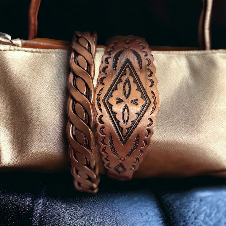 Vintage Copper bracelet set . Great for his and hers jewelry set Authentic  Thunderbird story telling Navajo bracelet and twisted flat open side cuff bracelet.  Southwester copper navajo jewelry for couples  Same day shipping  Style - open back cuff bracelet, Navajo bracelet , Thunderbird copper cuff  Metal - solid copper (stamped)  Size - open back - will fits mostly wrist  Condition - good pre loved  Gift wrapped  Gift message available Western Style Bangle Jewelry Gift, Western Style Bangle Jewelry As Gift, Western Style Bangle As Gift, Southwestern Style Brown Bracelets For Gift, Southwestern Style Brown Bracelets As Gift, Southwestern Style Brown Bracelets Gift, Southwestern Style Brown Bracelet Gift, Artisan Cuff Bracelet With Concho As Gift, Artisan Concho Cuff Bracelet As Gift