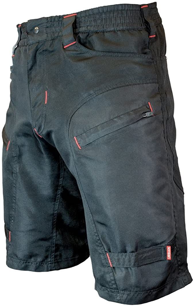 a pair of black shorts with neon yellow piping on the bottom and side pockets