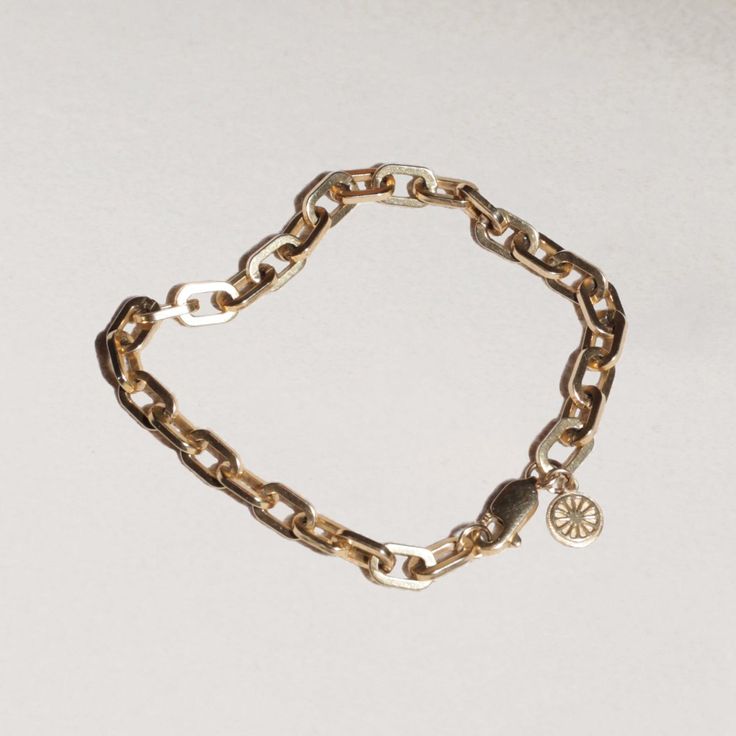 The EMBLM Chain Link Bracelet is an edgier take on this classic style. This bracelet makes for the perfect layering piece and is sure to stand out in your stack. 7" chain link 14k yellow gold Please allow 4-8 weeks for production Handmade in Los Angeles 14k Yellow Gold Bracelet With Cable Chain, 14k Yellow Gold Chain Link Bracelet, 14k Gold Chain Link Bracelet In Gold-tone, Timeless Gold Chain Bracelet, Everyday Tarnish Resistant Yellow Gold Sterling Silver Bracelet, Classic Link Chain Bracelet With Cable Chain, Classic Link Cable Chain Bracelet, Luxury Tarnish Resistant Chain Bracelet With Rectangular Links, Everyday Gold-tone Paperclip Bracelet With Cable Chain