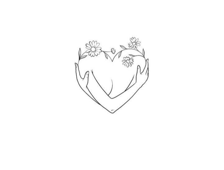 two hands holding a heart with daisies on it and the word love written below