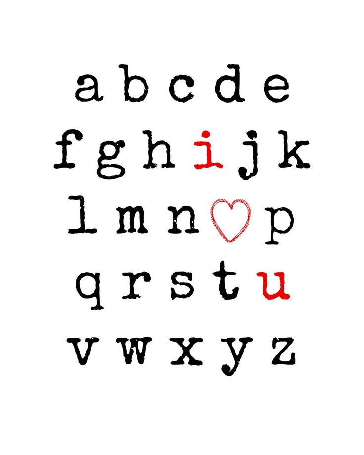 the letters are drawn in black and red ink on white paper, with a heart at the bottom