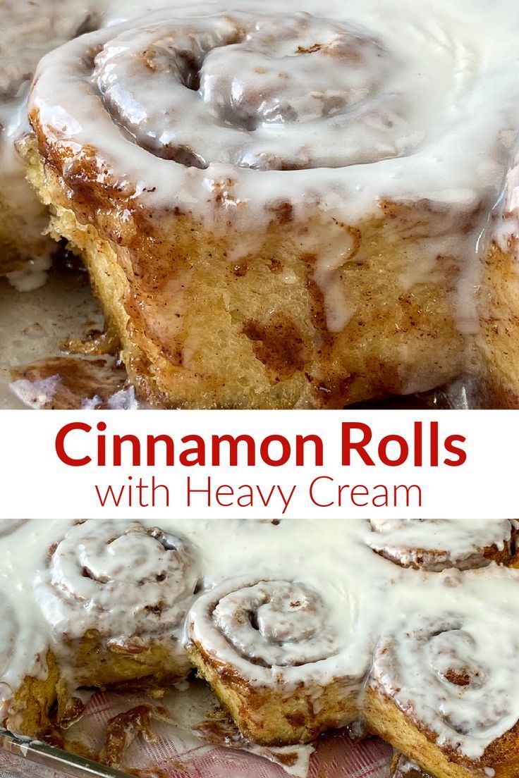 Collage of cinnamon rolls from a can with heavy cream and other ingredients added and dripping with icing. Cinnamon Roll Hacks Canned Heavy Cream, Cinnamon Roll Casserole With Heavy Cream, Canned Cinnamon Rolls With Heavy Cream, Heavy Cream Cinnamon Rolls, Cinnamon Rolls Recipe Easy, Recipe With Heavy Cream, Cinnamon Rolls With Heavy Cream, Pillsbury Cinnamon Roll Recipes, Canned Cinnamon Rolls