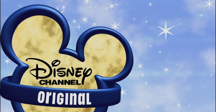 the logo for disney channel is shown in front of a blue sky with white stars