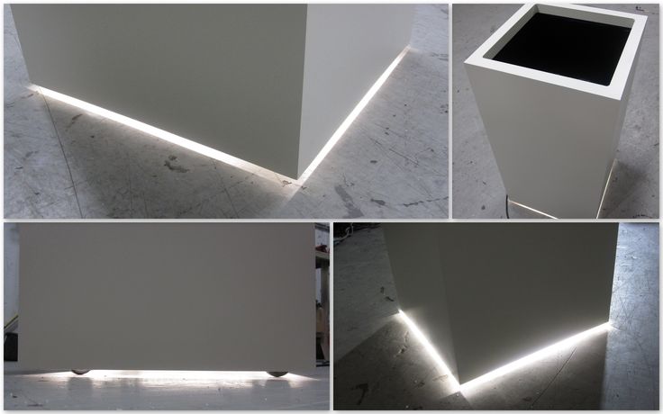 four different angles of a white box with light coming from the top, bottom and bottom