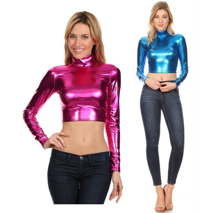 Features a high quality metallic stretch fabric, mock neck turtleneck, long sleeves, slim fit and a variety of colors to choose from. Crop top turns heads and adds an edgy sexy flair to your wardrobe. Metallic Liquid, Turtleneck Long Sleeve, Metallic Dress, Sweet Dress, Long Sleeve Crop, Skirt Leggings, Long Sleeve Crop Top, Runway Fashion, Red Leather Jacket