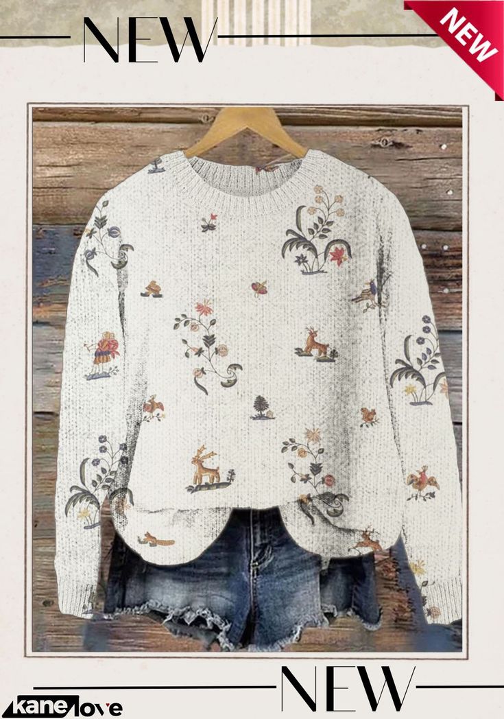 Chinese Style Floral Hand Embroidery Pattern Cozy Knit Sweater Casual Embroidered Knit Sweater, Embroidered Long Sleeve Cozy Sweater, White Floral Embroidery Winter Sweater, White Winter Sweater With Floral Embroidery, White Floral Embroidery Sweater For Winter, Cozy Long Sleeve Embroidered Sweater, Floral Embroidery Knit Tops For Fall, Knit Tops With Floral Embroidery For Fall, Bohemian Winter Sweater With Floral Embroidery