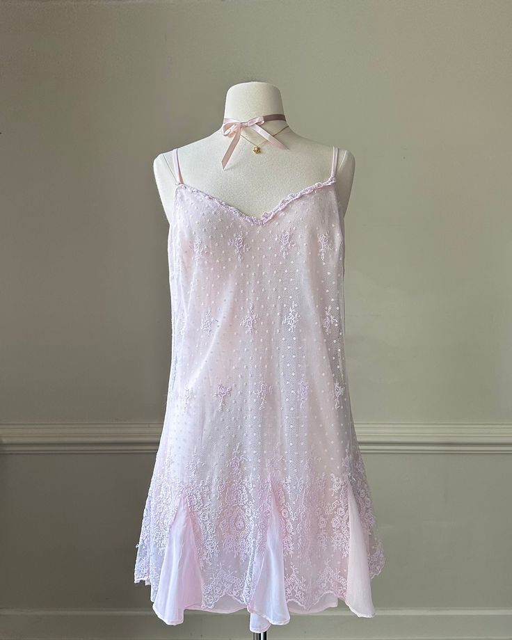 - Coquette vintage baby sheer pink slip dress featuring brocade embroidery fabric with mermaid skirt cutout- adjustable straps; sweetheart neckline- size L- lovely condition with no visible scratches or marks 🤍 Size of mannequin: size 2 - 4 Summer Pink Dresses With Delicate Lace, Feminine Pink Slip Dress With Adjustable Straps, Pink Fitted Slip Dress With Delicate Straps, Pink Camisole Dress With Adjustable Straps, Pink Slip Dress With Adjustable Spaghetti Straps, Pink Lace Camisole Dress, Pink Slip Dress With Sweetheart Neckline For Spring, Pink Slip Dress For Spring Wedding, Pink Slip Dress With Spaghetti Straps For Wedding