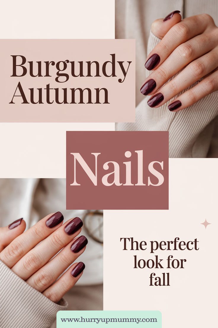 Close-up of hands with glossy burgundy autumn nails, creating a cozy and stylish look for fall. Winter Nail Colours, Nail Polish Colours, Nail Colors Winter, Nail Care Tips, Nail Colours, Burgundy Nails, Best Nail Polish, Busy Mum, Winter Nail