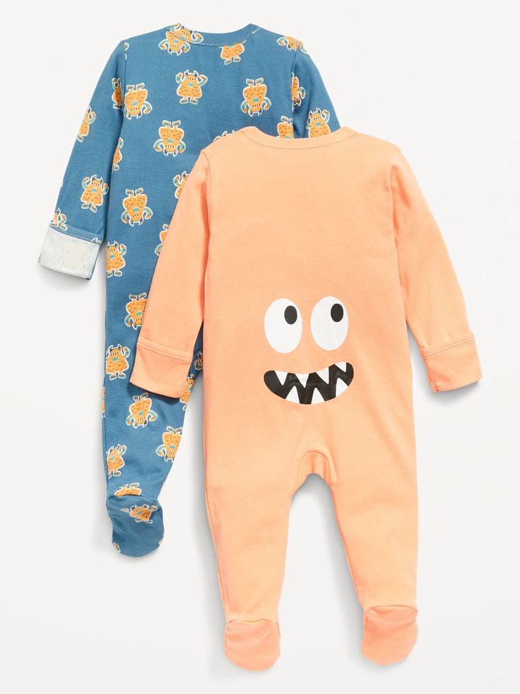 Unisex Sleep & Play 2-Way-Zip Footed One-Piece 2-Pack for Baby | Old Navy Fitted Long Sleeve Cartoon Print Onesie, Long Sleeve Onesie With Cartoon Print For Playtime, Blue Long Sleeve Onesie With Cartoon Print, Long Sleeve Onesie For Playtime In Winter, Long Sleeve Onesie For Winter Playtime, Playful Long Sleeve Onesie, Playful Long Sleeve Unisex Onesie, Playful Unisex Long Sleeve Onesie, Baby Changing