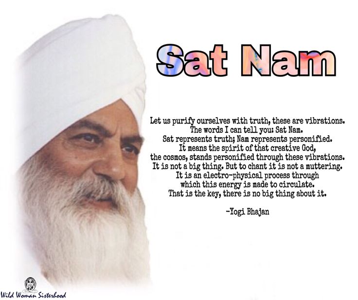 an old man with a long white beard wearing a white turban and text that reads, sat nam