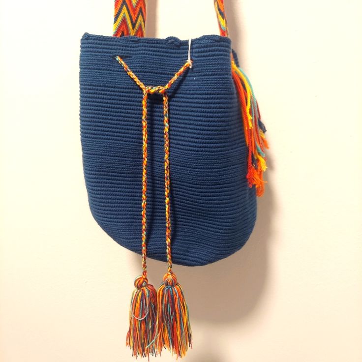 Wayuu Mochila Bag- Handmade In Colombia- 100% Aunthentic Size Large Casual Blue Crossbody Hobo Bag, Casual Blue Bucket Bag With Removable Pouch, Casual Blue Crossbody Bucket Bag, Bohemian Blue Hobo Bag For Everyday Use, Blue Bohemian Hobo Bag For Everyday Use, Bohemian Daily Use Bucket Bag, Bohemian Blue Hobo Tote Bag, Bohemian Blue Hobo Shoulder Bag, Blue Bohemian Hobo Shoulder Bag