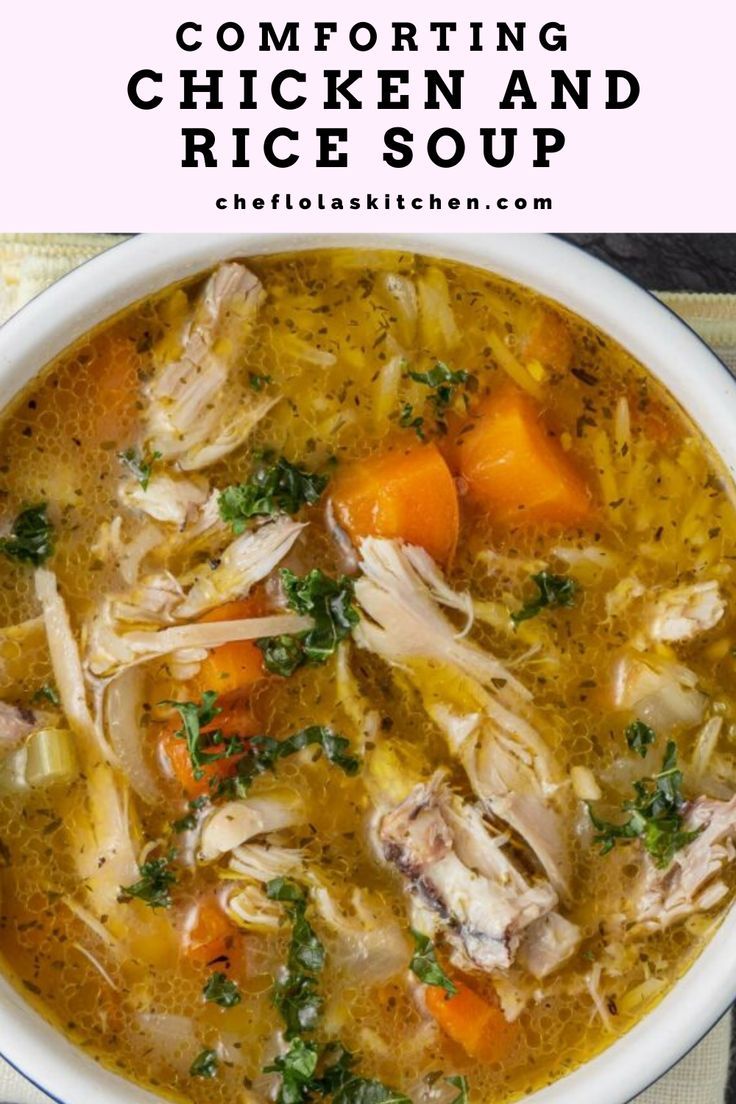 A bowl of chicken and rice soup Homemade Chicken And Rice Soup, Easy Chicken And Rice Soup, Homemade Chicken And Rice, Chicken Soup Recipes Homemade, Homemade Chicken Soup, Easy Chicken And Rice, Homemade Soup Recipe, Comfort Soup, Delicious Soup Recipes