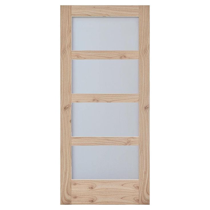 a wooden door with three glass panels on the front and side panel, in light wood