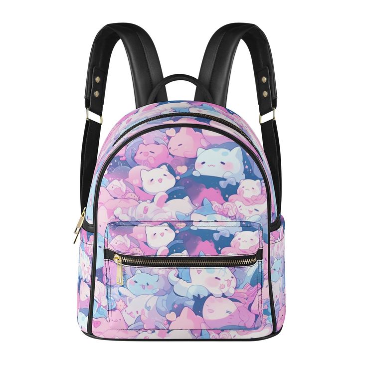 Kawaii Cat print Cute Anime vegan leather backpack PU bag Kawaii Backpack With Cat Design For Daily Use, Kawaii Backpack With Cat Design For Students, Kawaii Cat Design Backpack For Students, Kawaii Cat Design Travel Backpack, Kawaii Cat Design Backpack For Everyday Use, Kawaii Purple Backpack For Everyday Use, Kawaii Backpack For Everyday Use, Kawaii Hello Kitty Backpack For Everyday Use, Hello Kitty Print Kawaii Backpack For School