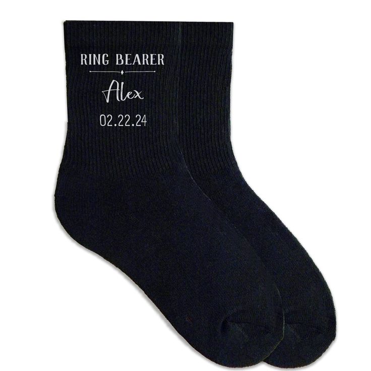 PRICES MAY VARY. Ring Bearer Socks for Wedding - Personalize these one-of-a-kind wedding socks for the Ring Bearer with name, wedding date and role. Get same design personalize socks for everyone, no one will miss the party! We have pre-set custom socks for Best Man, Bridesman, Grooms, Father of the bride & groom, uncle, usher, grandfather, ring bearer, ring security and Custom title. Personalized Gift - Give a personal touch for Ring Bearer on this special day. sockprints custom printed wedding Ring Bearer Ring Security, Black Wedding Party, Sublimated Socks, Ring Security, Ring Bearer Gifts, Wedding Socks, Personalized Socks, Comfortable Socks, Custom Socks