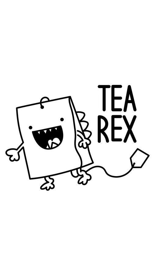 a black and white drawing of a bag with the words tea rex on it