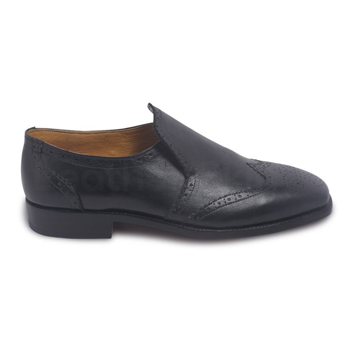 To find that perfect blend of smart casual in footwear, look no further than this pair of black brogue wingtip slip-on leather loafers. You can go sockless in them with jeans on a casual night out with friends or wear them with a trendy, sleek suit for a formal event. Wingtips are a brogue with details on the extended toecap that add a dash of personality to your attire. Slip into these easy to wear stylish shoes for casual or formal events to look more stylish than ever. Some of its features include: Slip-On Shoes Wingtip with Bull Brogue design Perforations and pinking on a top of shoe vamp The edges of the shoe back stay also have perforations and pinking Comfortable in-sole Available in classic black and tan tones, this leather footwear is a must-have for all tasteful fashion lovers ou Black Monk Strap Shoes With Wingtip And Rubber Sole, Black Wingtip Monk Strap Shoes With Rubber Sole, Black Cap Toe Semi-formal Loafers, Classic Black Slip-ons With Stitched Sole, Classic Black Plain Toe Slip-ons, Black Slip-on Monk Strap Shoes With Textured Sole, Black Monk Strap Shoes With Brogue Detailing, Black Monk Strap Wingtip Shoes With Brogue Detailing, Black Monk Strap Shoes With Leather Sole And Wingtip