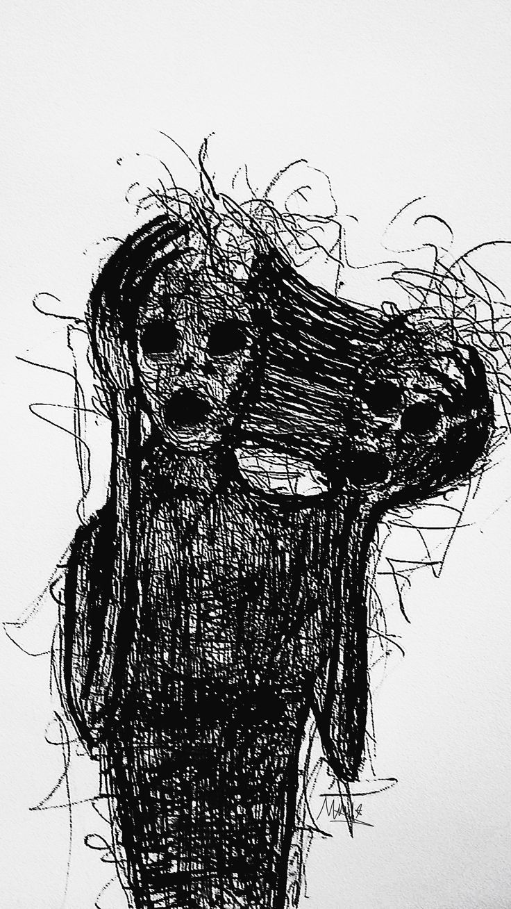 a black and white drawing of a woman's head with hair blowing in the wind