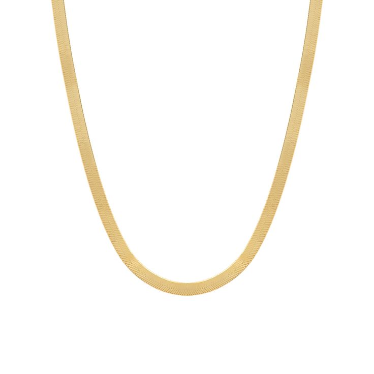 The Kira Necklace is a bold gold herringbone chain that catches the light and makes a statement simultaneously. With an ode to the past, the nostalgic staple can be worn on its own or layered with more dainty chains and charms. Expected Shipping 2 Business Days Gold Herringbone Necklace With Box Chain For Everyday, Classic Gold Snake Chain Necklace For Everyday, Classic Gold Snake Chain Necklace, Gold Herringbone Necklace For Layering, Elegant Herringbone Necklace With Box Chain For Layering, Modern Gold Herringbone Necklace For Everyday Wear, Gold Modern Herringbone Necklace For Everyday, Modern Gold Herringbone Necklace For Everyday, Modern Gold Herringbone Necklace