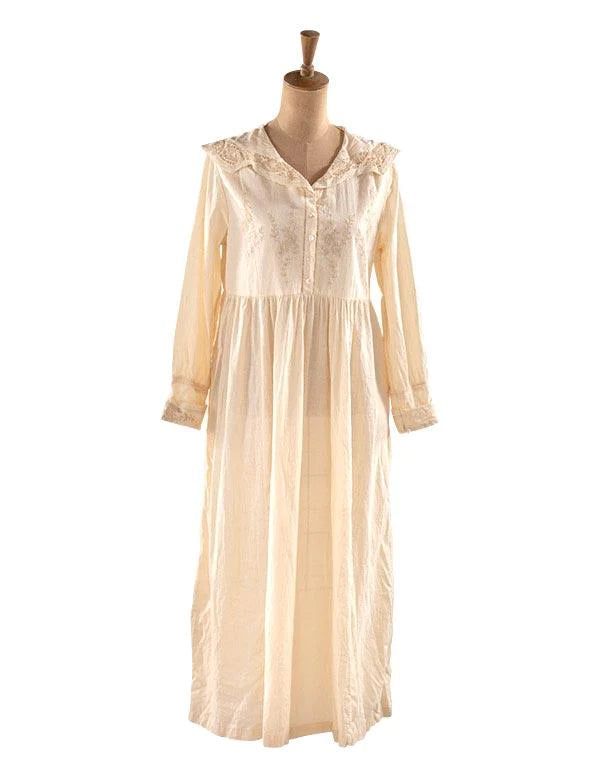 Sweet Adelaide Heirloom Nightie – Hopeless Romantic Cottagecore Daywear Dress With Lace Trim, Cottagecore Lace Trim Dress For Daywear, Cottagecore Day Dress With Lace Trim, Cottagecore Dresses With Lace Trim For Daywear, Cotton Maxi Dress With Lace Trim For Daywear, Cotton Cottagecore Nightgown For Sleep, Cottagecore Cotton Nightgown For Sleep, Cottagecore Cotton Nightgown For Bedtime, Pastoral Cotton Prairie Dress For Daywear