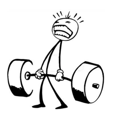 a cartoon character holding a barbell with an angry look on his face and arms