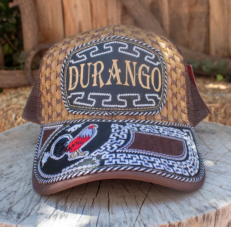 DURANGO embroidered ROOSTER stamped western hat trucker cap Western Style Adjustable Trucker Hat With Curved Bill, Western Style Brown Snapback Hat For Rodeo, Western Style Trucker Hat For Rodeo, Western Trucker Hat For Rodeo With Curved Brim, Western Trucker Hat With Curved Brim For Rodeo, Trucker Hat With Curved Bill For Rodeo, Western Style Snapback Hat, Brown Trucker Hat For Rodeo, Western Style Hats With Curved Bill For Rodeo