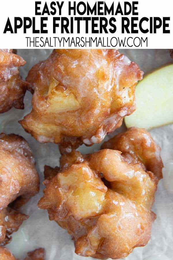 homemade apple fritters recipe with text overlay